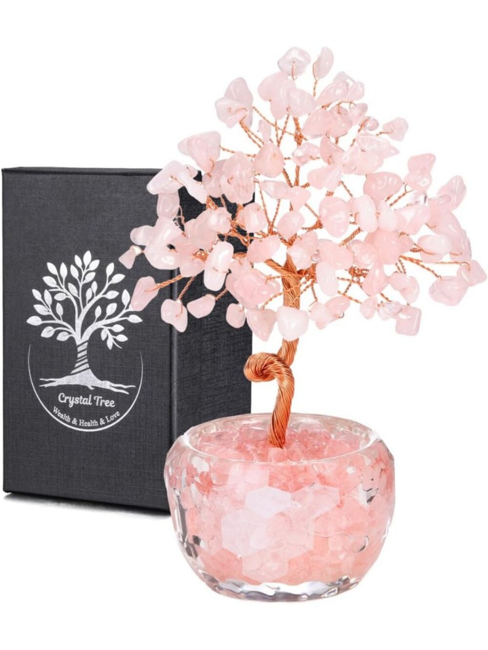 Rose Quartz Crystal Tree - Natural Gemstone Bonsai Money Tree for Home Decor